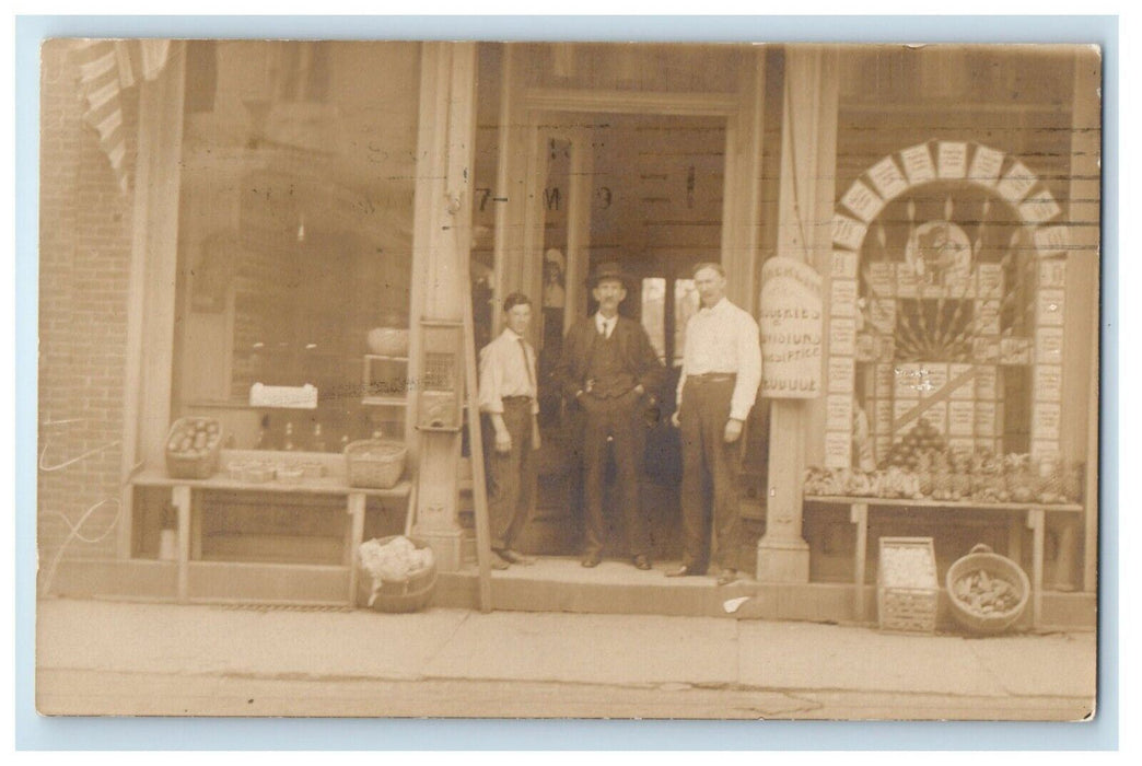 c1910 My Grocery Store Display Window Advertising RPO RPPC Photo Postcard