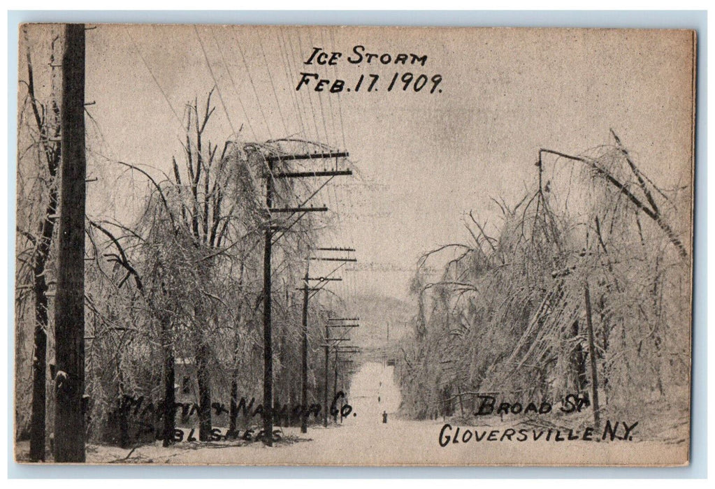 1909 Ice Storm, Withered Trees, Broad St. Gloversville New York NY Postcard