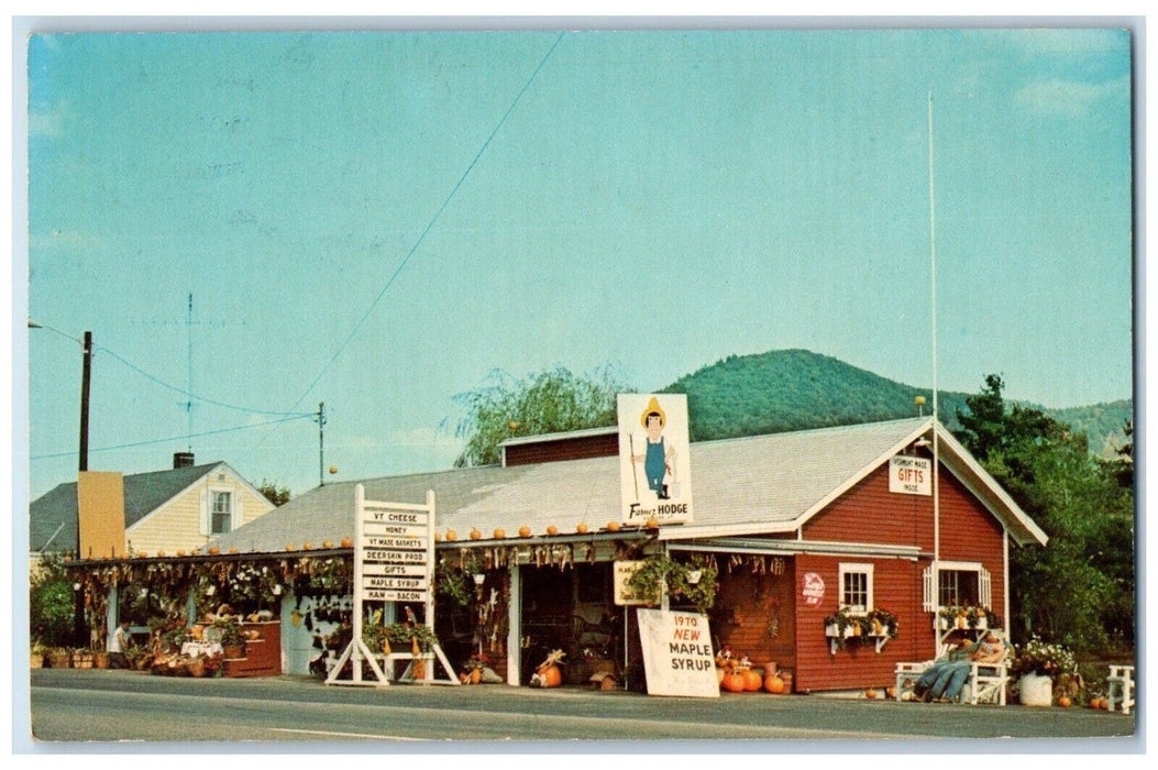 1975 Farmer Hodge's Roadside Stand Maple Syrup Fairlee Vermont VT Postcard