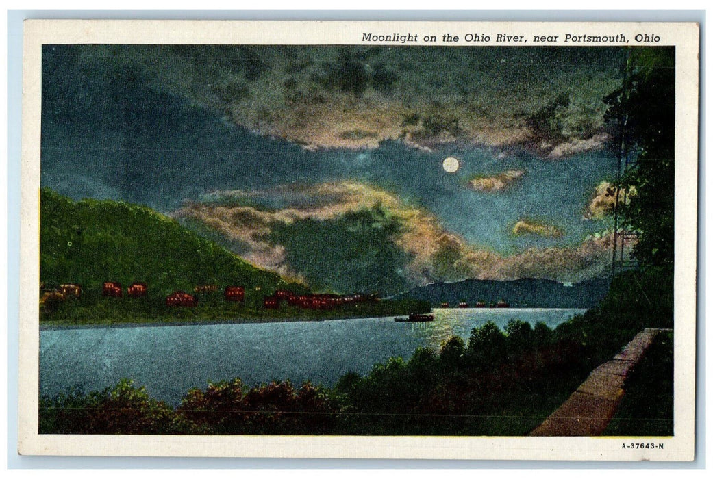 c1920's Moonlight on the Ohio River Near Portsmouth Ohio OH Unposted Postcard