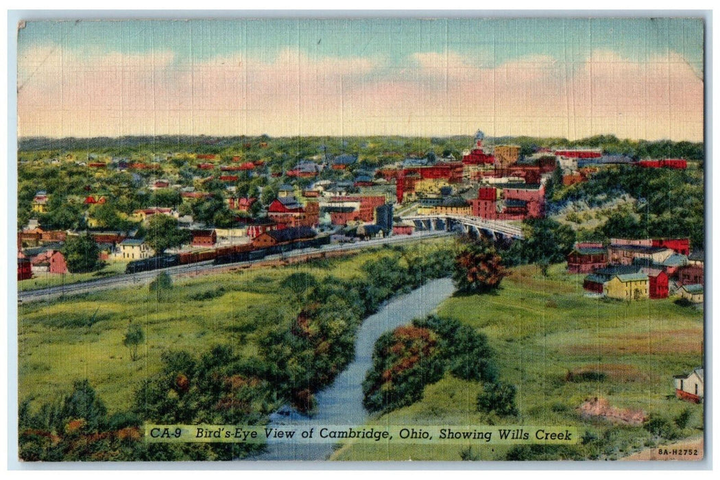 1945 Showing Wills Creek Bird's Eye View of Cambridge Ohio OH Postcard