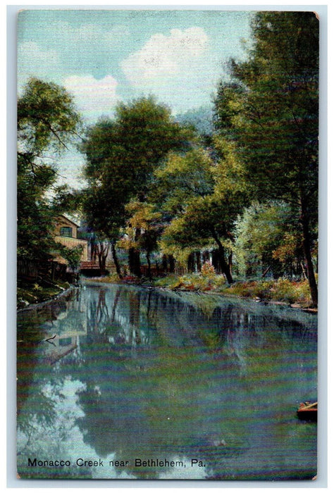 c1905 Boat Scene, Monacco Creek Near Betlehem, Pennsylvania PA Postcard