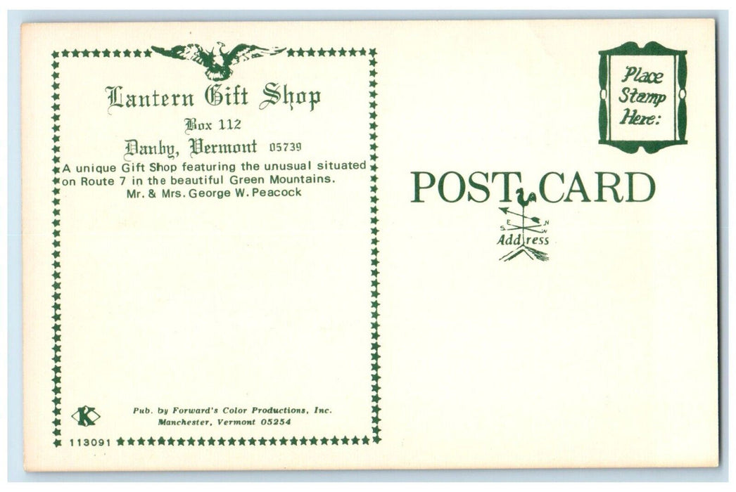 Lantern Gift Shop In The Beautiful Green Mountains Car Danby Vermont VT Postcard