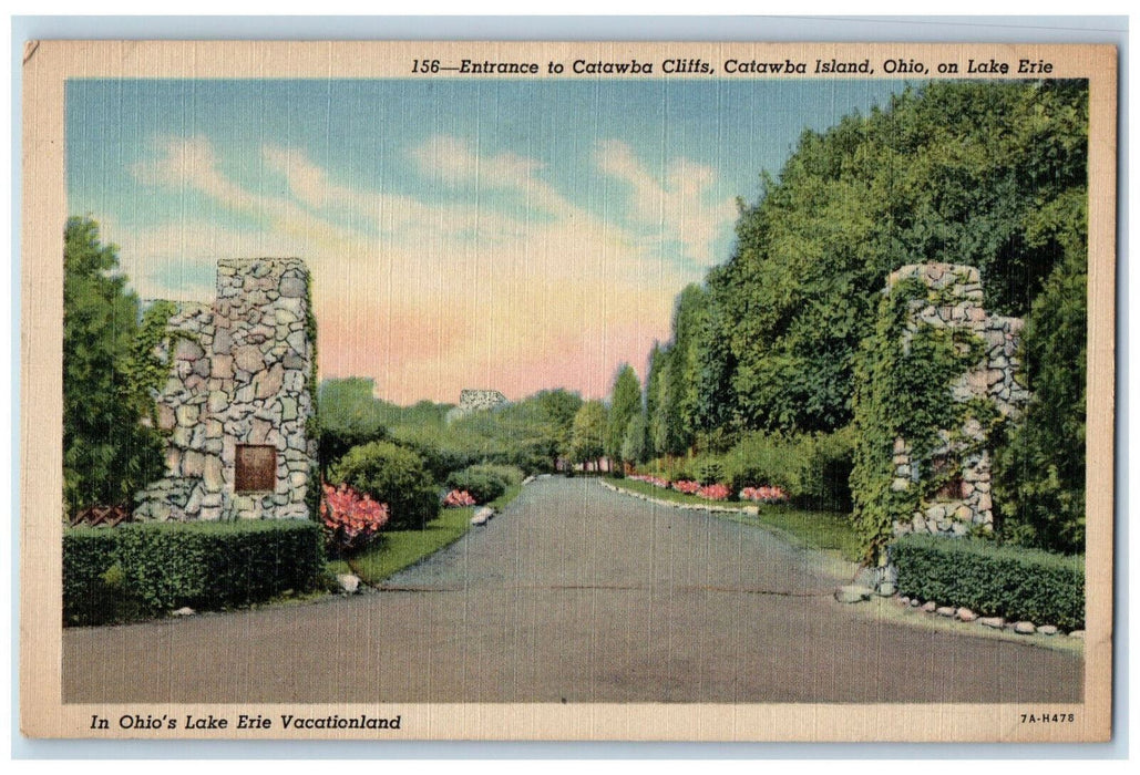 1950 Entrance to Catawba Cliffs Catawba Island Ohio on Lake Erie Postcard