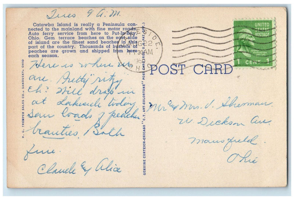 1950 Entrance to Catawba Cliffs Catawba Island Ohio on Lake Erie Postcard