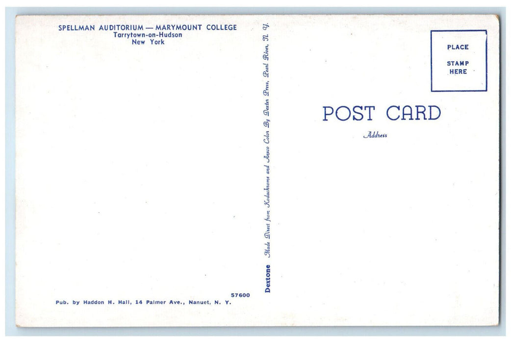 c1950's Spellman Auditorium Marymount College Tarrytown on Hudson NY Postcard