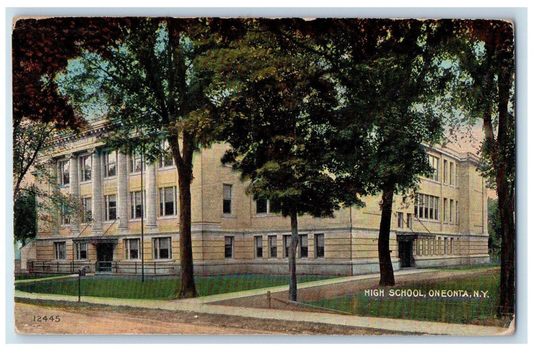 1912 Entrance of High School Oneonta New York NY Antique Posted Postcard