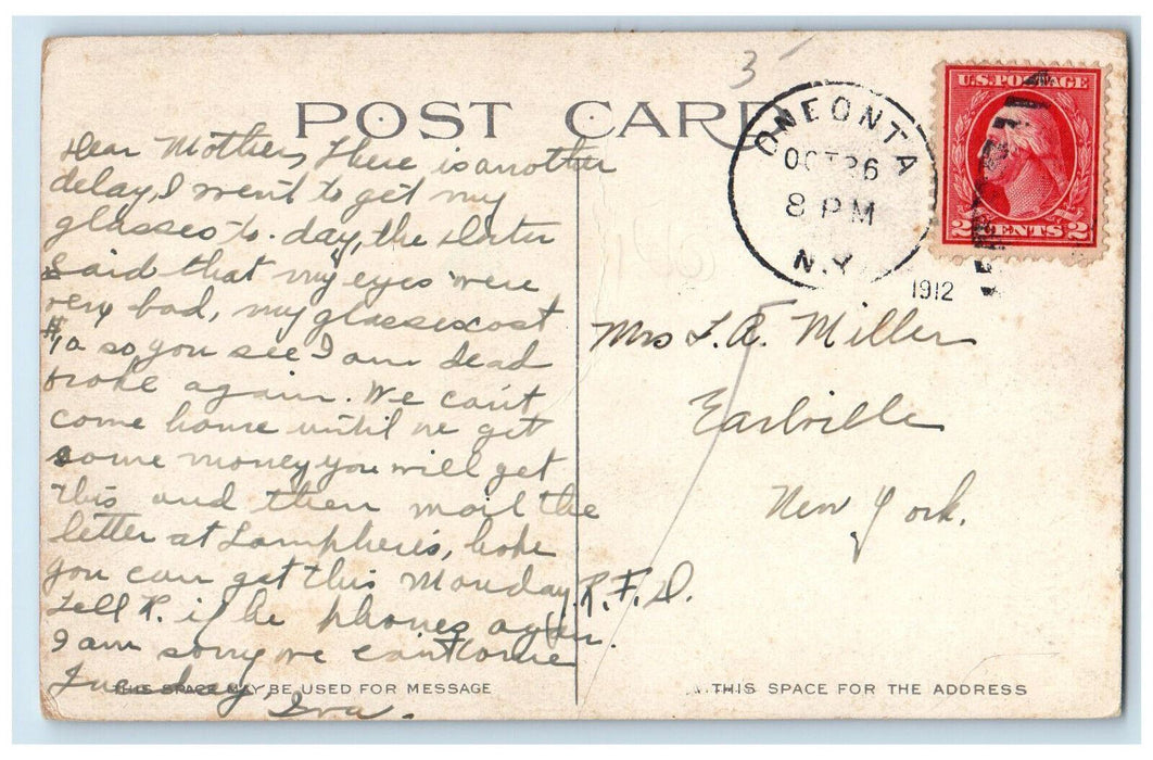 1912 Entrance of High School Oneonta New York NY Antique Posted Postcard