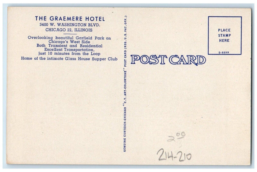 c1940's The Graemere Hotel Building Street View Chicago Illinois IL Postcard