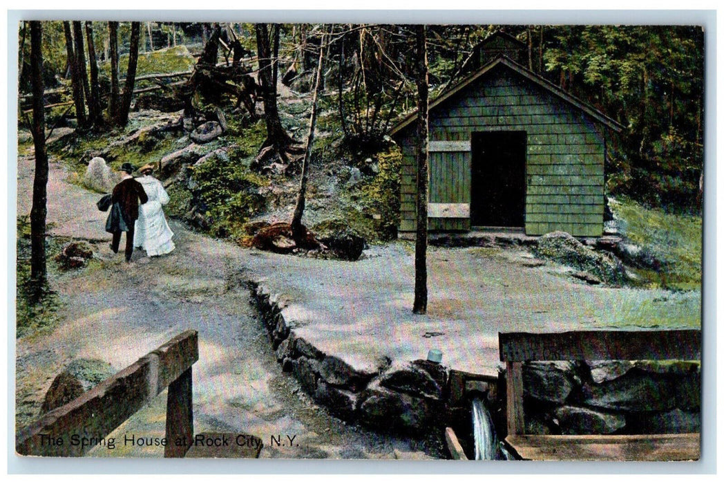 c1910 Couple Walking, Spring House at Rock City New York NY Postcard