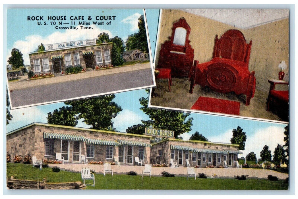 c1940's Rock House Cafe & Court Crossville Tennessee TN, Multiview Postcard