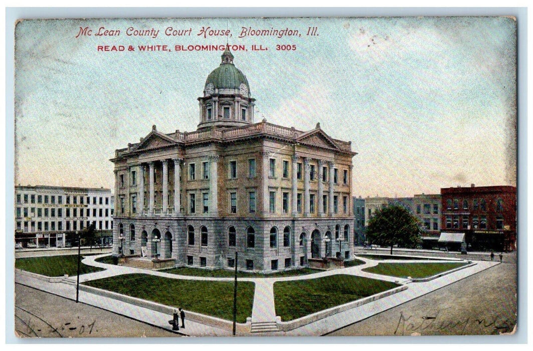 1907 Mc Lean County Court House Bloomington Illinois IL Posted Antique Postcard