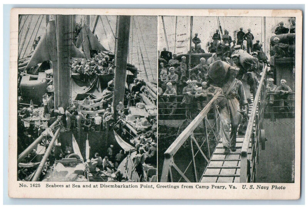 1943 Greetings From Camp Peary VA, Seabees At Sea Disembarkation Point Postcard
