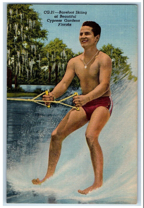 Dick Pope Jr. Barefoot Skiing At Beautiful Cypress Gardens Florida FL Postcard