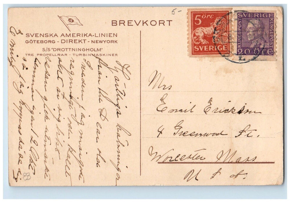c1910's Svenska Amerika Linien Steamer Ship Drottningholm Antique Postcard