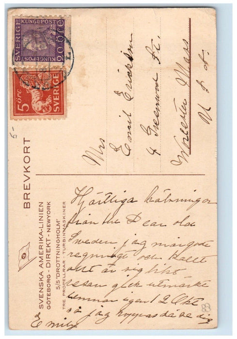 c1910's Svenska Amerika Linien Steamer Ship Drottningholm Antique Postcard