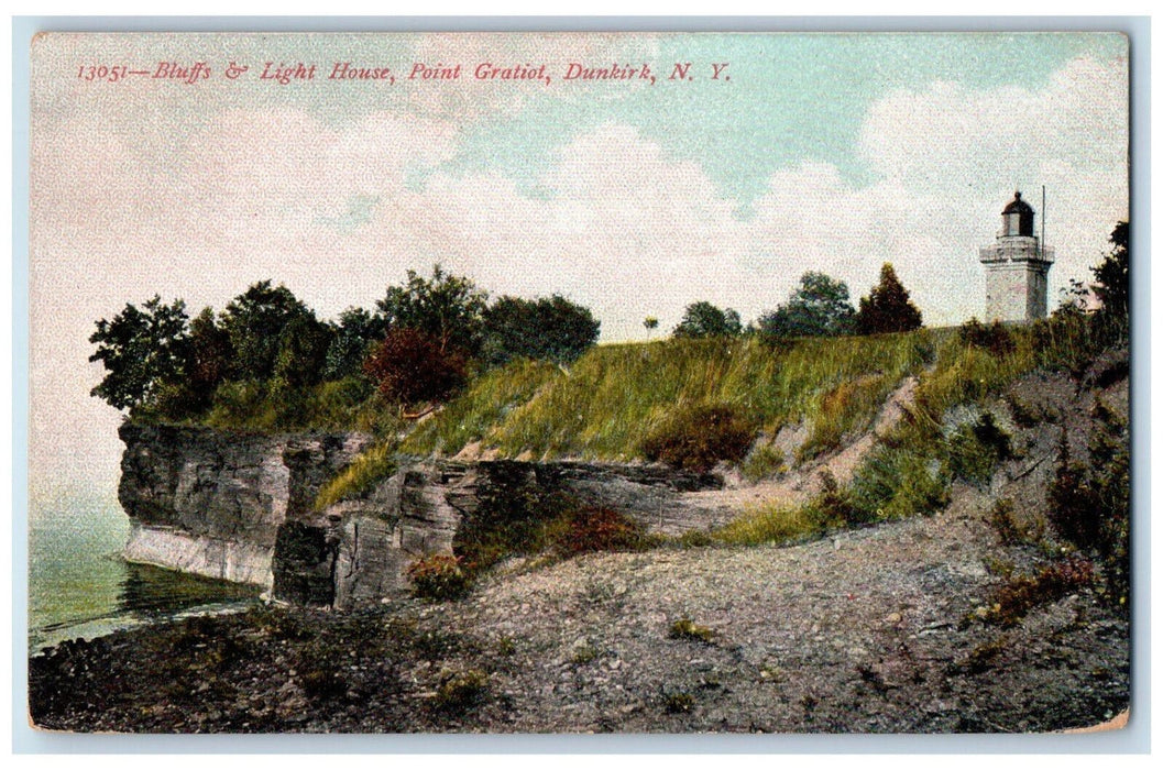 c1910 Bluffs & Light House, Point, Gratiot, Dunkirk New York NY Postcard