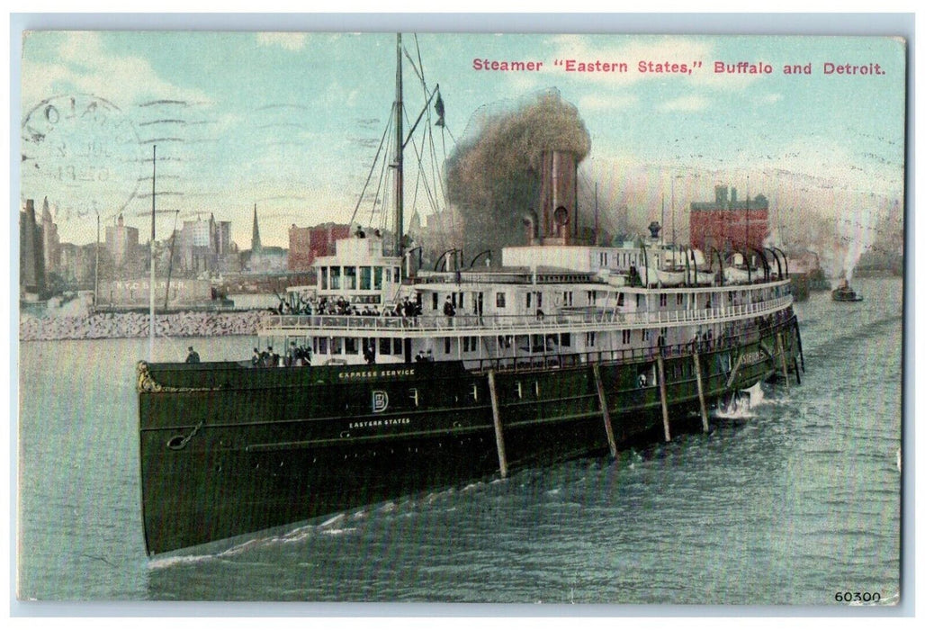 1911 Steamer Ship Eastern Estates Buffalo And Detroit Posted Antique Postcard