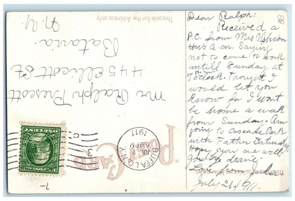 1911 Steamer Ship Eastern Estates Buffalo And Detroit Posted Antique Postcard