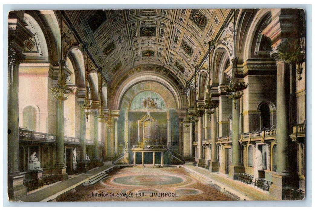 1906 Interior St. George's Hall Liverpool United Kingdom UK Antique Postcard