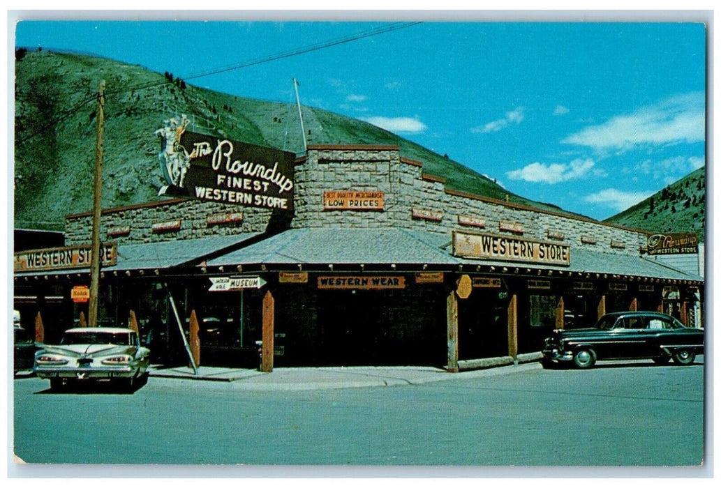 Roundup Finest Western Store Street View Cars Jackson Hole Wyoming WY Postcard