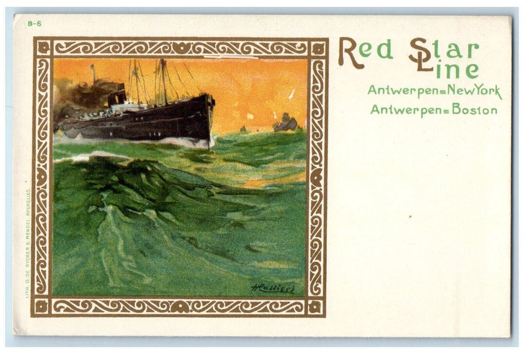 c1905 Red Star Line Steamer Ship Antwerpen Boston New York Antique Postcard