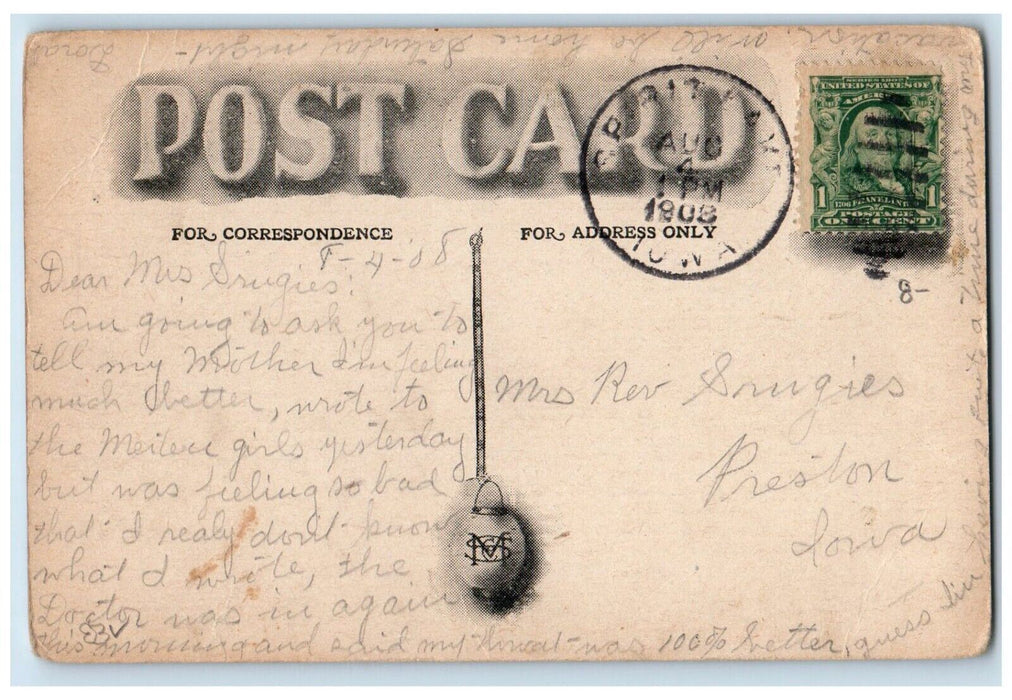 1908 Queen Steamer Ship Passenger Okoboji Lake Iowa IA Posted Antique Postcard