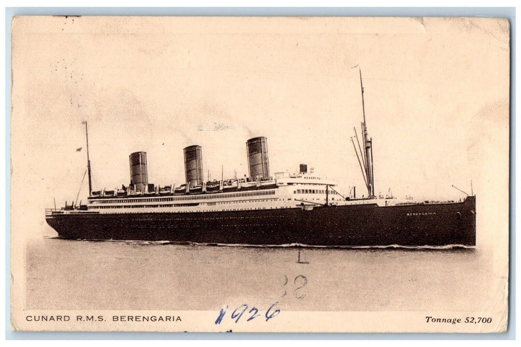 1926 Cunard R.M.S. Berengaria Steamer Ship Southampton Paquebot Antique Postcard