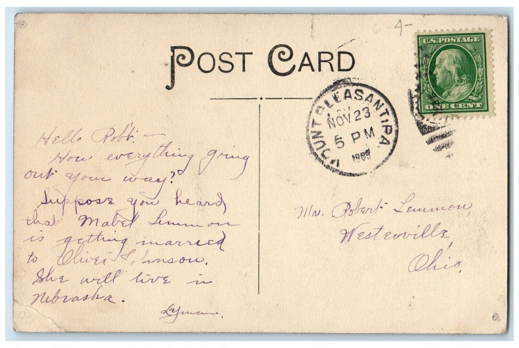 1909 Main Street View Mt. Pleasant Pennsylvania PA Posted Antique Postcard