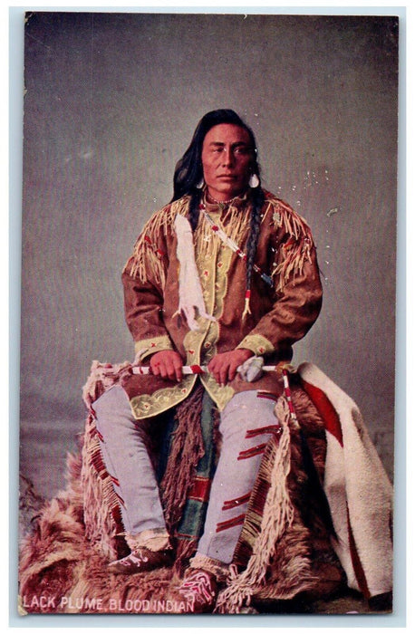 c1910's Lack Plume Blood Indian Studio Portrait Unposted Antique Postcard