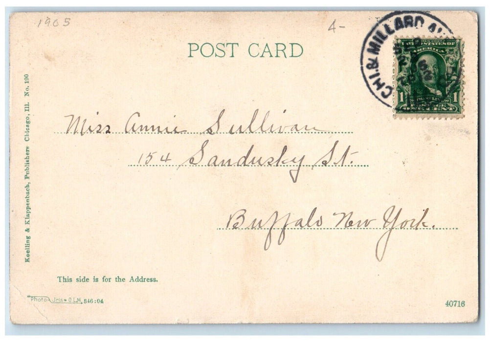 1905 Greetings From Chicago IL, Bismarck Garden Bicycle Posted Antique Postcard
