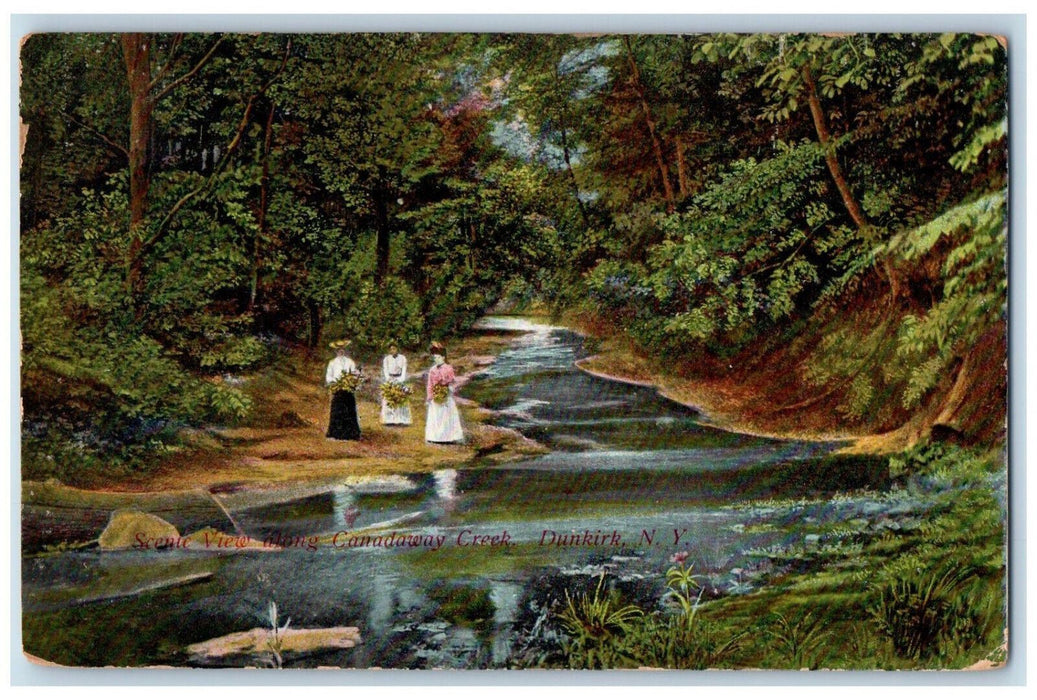 1908 Three Ladies in Scenic View along Canadaway Creek Dunkirk NY Postcard