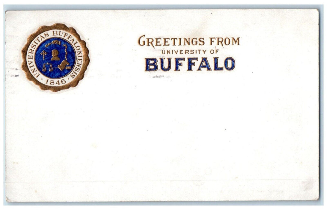 1908 Greetings From Buffalo New York NY, School Logo Posted Antique Postcard