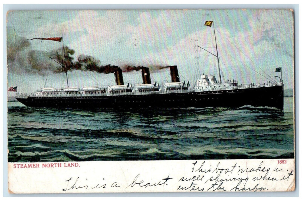 1907 Steamer Ship North Land Buffalo New York NY Posted Antique Postcard