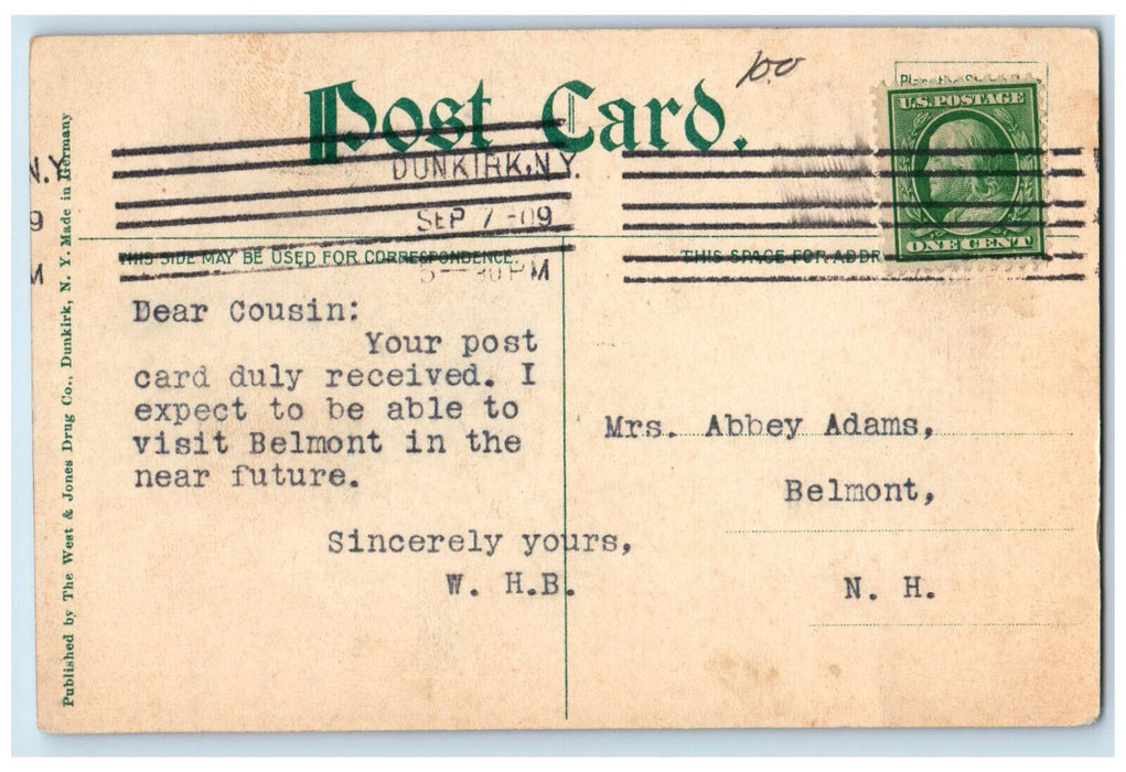 1909 Sea Waves, Rocky Place at Pt. Gratiot Dunkirk NY Posted Postcard