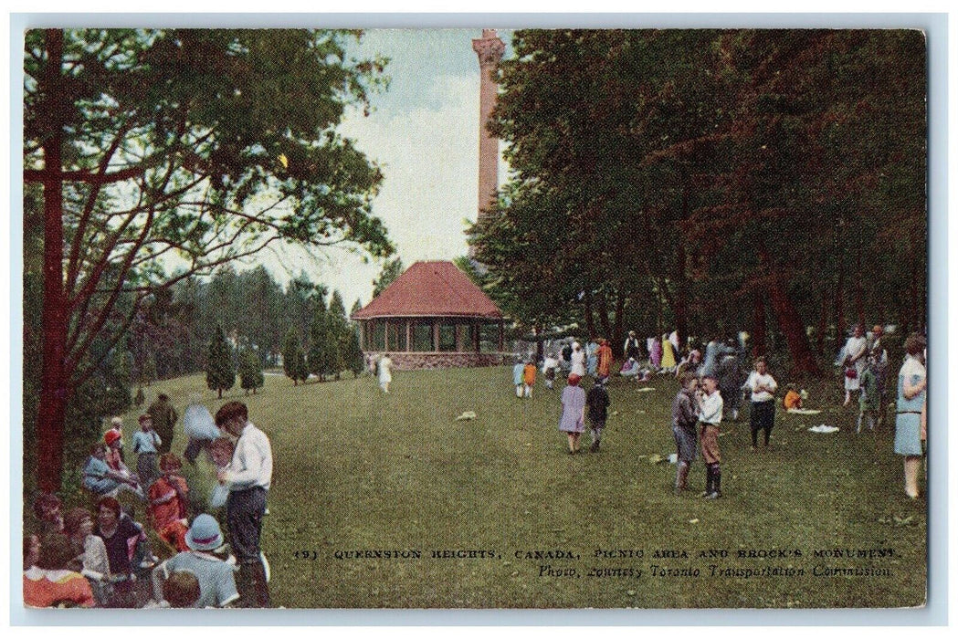 c1910's Queenston Heights Canada, Picnic Area And Brock's Monument Postcard
