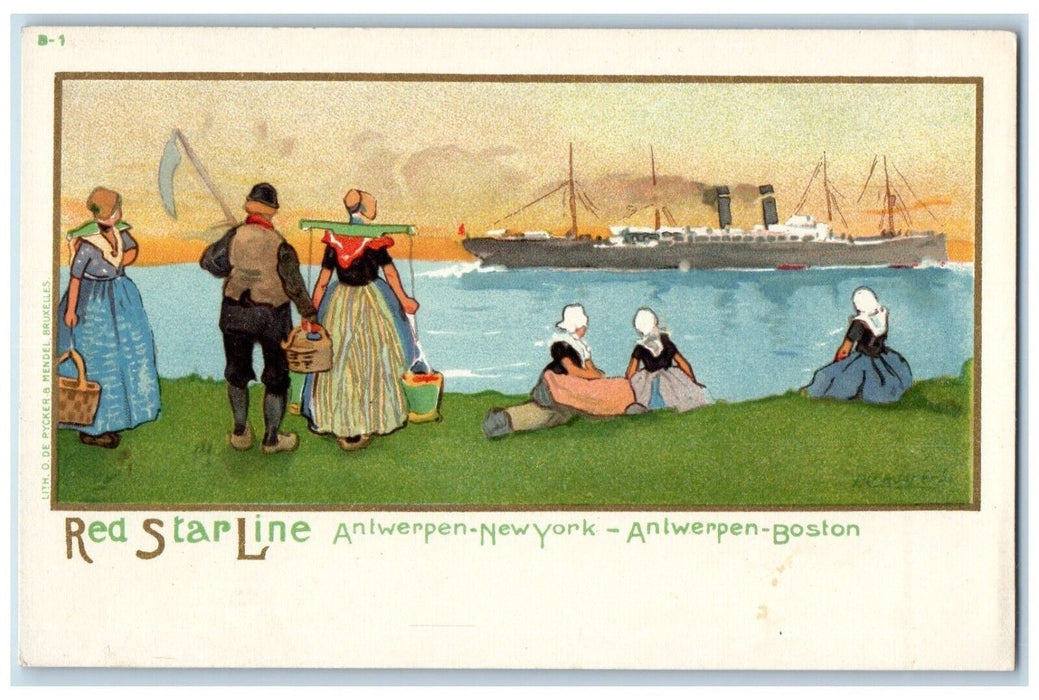 c1905 Red Star Line Antwerpen Boston New York, Steamer Ship Dutch Postcard