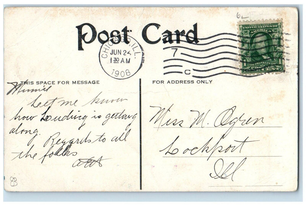 1908 Steamer Ship Scene City In Chicago Illinois IL, Shells Antique Postcard