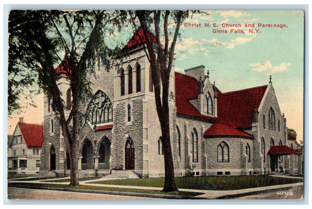 1915 Christ M.E. Church and Parsonage Glens Falls, New York NY Postcard
