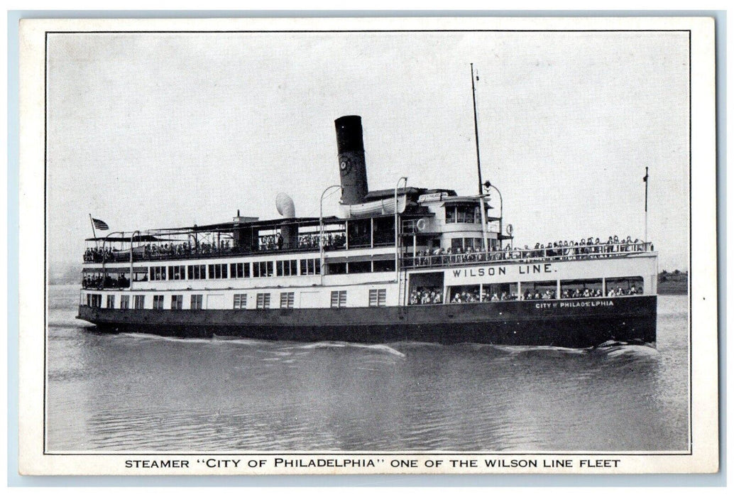 c1930's Steamer City Of Philadelphia Wilson Line Fleet Delaware River Postcard