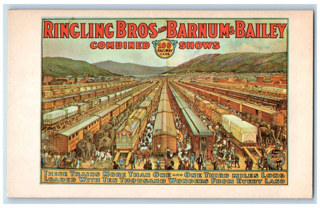 Ringling Bros And Barnum & Bailey Combined Shows 100 Railway Cars Postcard