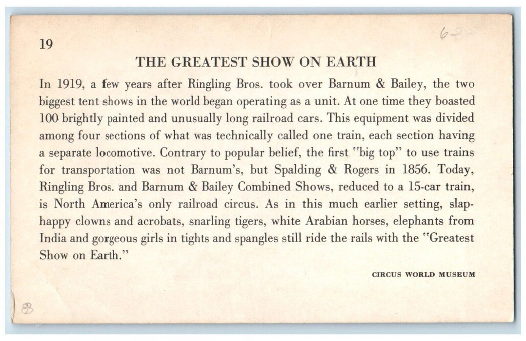 Ringling Bros And Barnum & Bailey Combined Shows 100 Railway Cars Postcard
