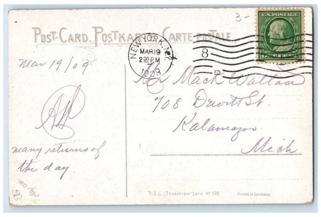1909 S.S. Mauretania The Fastest Steamer Of The World New York NY Postcard