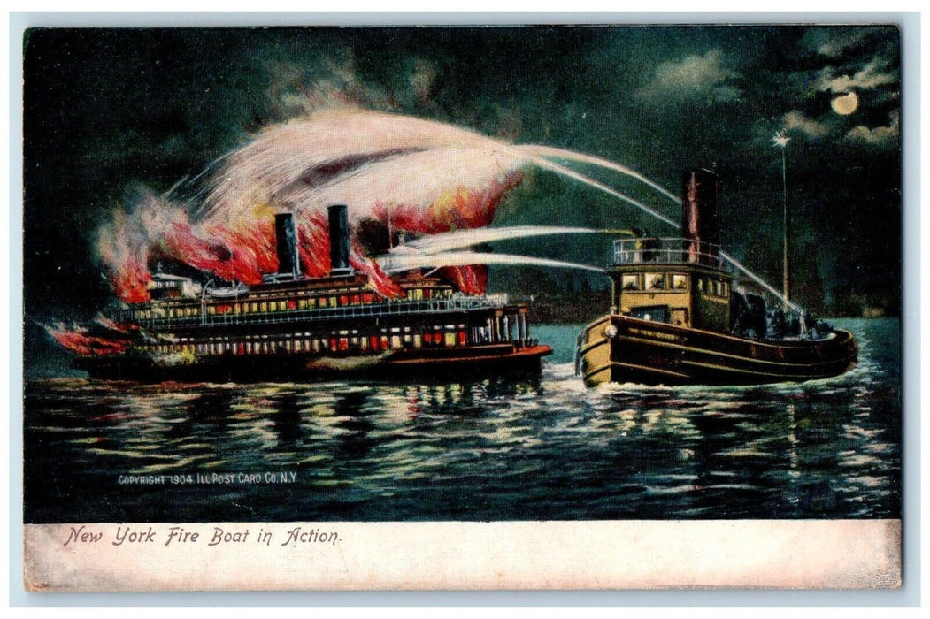 1908 New York Fire Boat In Action Moon Mount Pleasant Pennsylvania PA Postcard