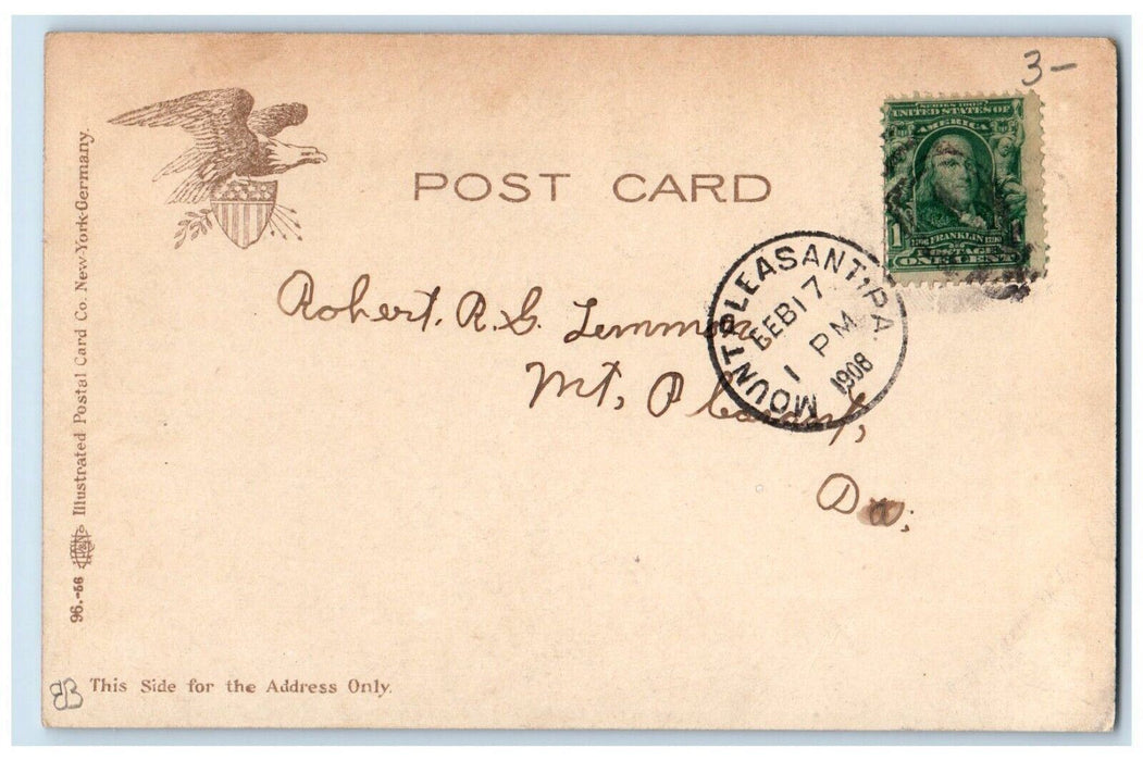 1908 New York Fire Boat In Action Moon Mount Pleasant Pennsylvania PA Postcard