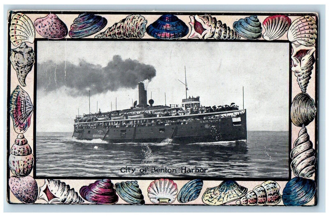 1909 Steamer Ship City Of Benton Harbor Michigan MI, Shells Antique Postcard