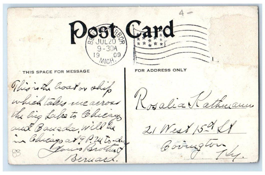 1909 Steamer Ship City Of Benton Harbor Michigan MI, Shells Antique Postcard