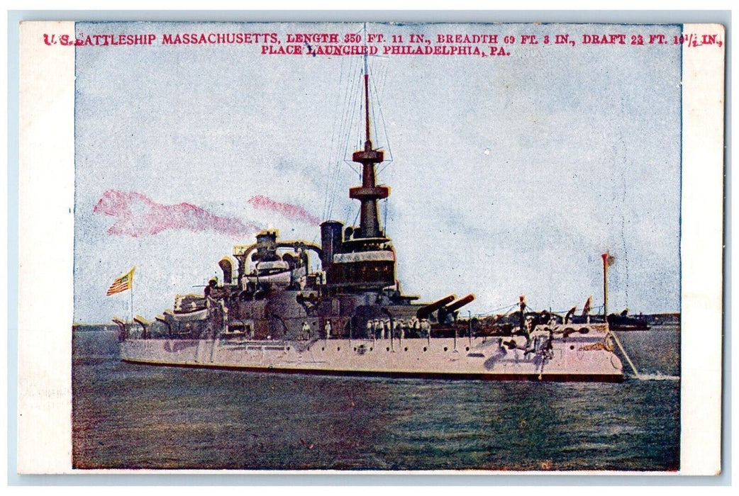 c1905 U.S. Battleship Massachusetts Place Launched Philadelphia PA Postcard