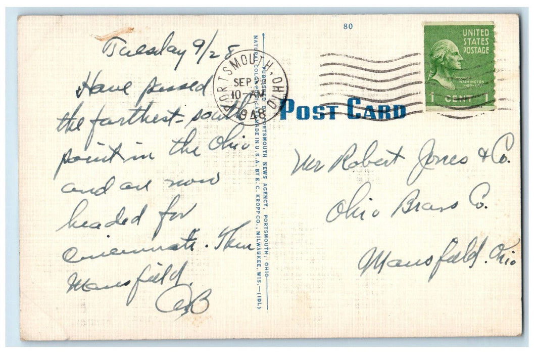 1948 Greenery Scene, Mountains, Mound Park, Portsmouth Ohio OH Postcard