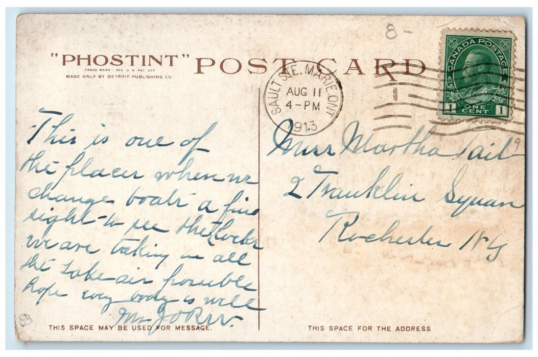 1913 Blockade Of Boats Sault Ste. Marie Michigan MI, Phostint Antique Postcard